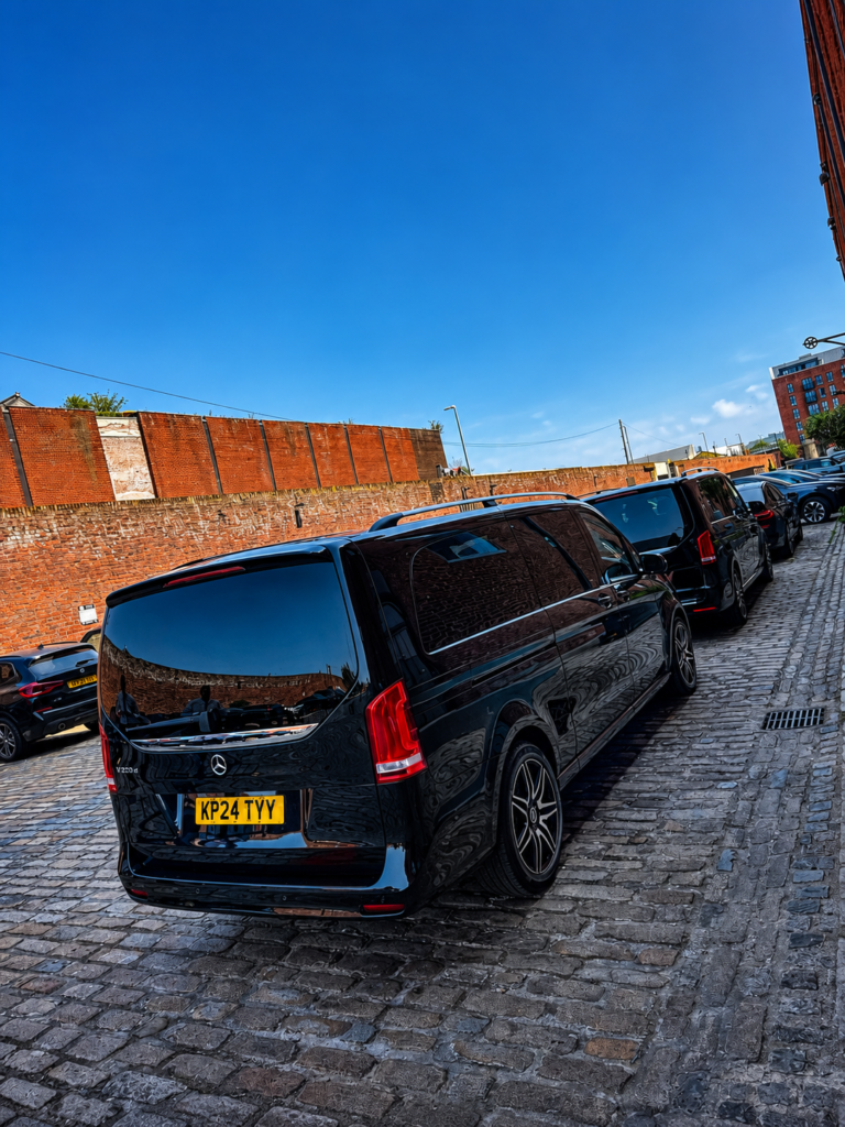 Luxury chauffeur vehicle from Amethyst Chauffeurs transporting VIP guests during The Open Championship 2026 between the Titanic Hotel Liverpool and Royal Birkdale Golf Club.