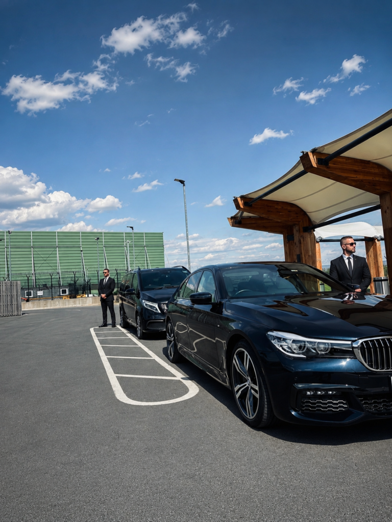 Professional close protection officers with executive chauffeur vehicles providing discreet VIP security services in Liverpool.
