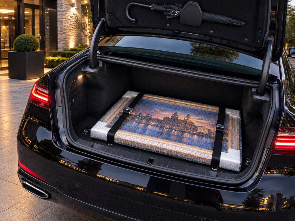 Secure high-value courier service transporting artwork and luxury goods